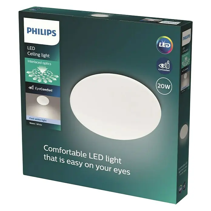 Philips Plafón LED redondo Funcional - 20 W, Ø x Al: 39 x 7 cm - Embalaje de la luz de techo LED Philips, que destaca la luz cómoda que es suave para los ojos y una potencia de 20 W.