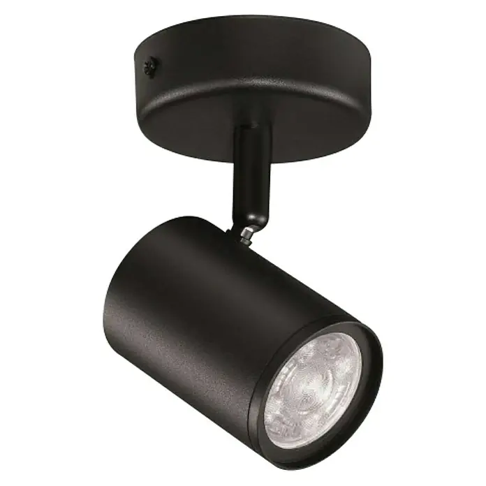 Philips Wiz Regleta LED inteligente - 5 W, L x An x Al: 12,3 x 8 x 10,5 cm, Negro, Negro, RGBW, 1 ud. - Foco de techo negro con cabezal de lámpara cilíndrico y bombilla LED. Diseño elegante para interiores modernos.