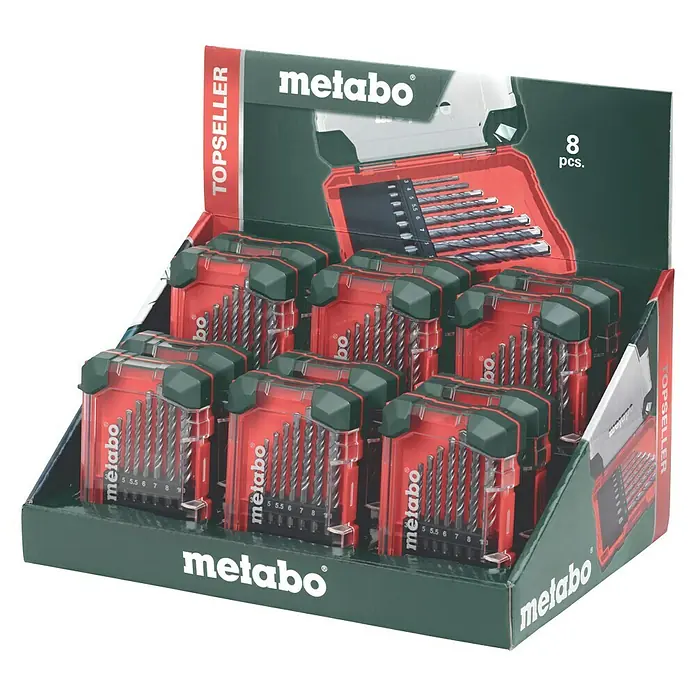 Metabo Beton- & Steinbohrer - 8 -tlg., Durchmesser Bohrer: 10 mm - Metabo Bohrer-Set im Verkaufsständer. Ein hochwertiges Set für präzise Bohrarbeiten, ideal für Handwerker und Heimwerker.