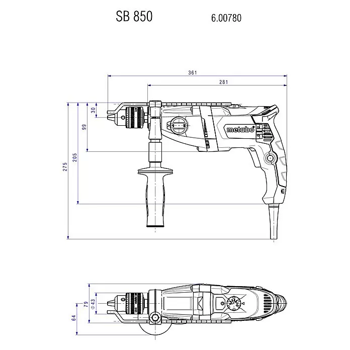 Metabo Kombihammer KHE 2860 Quick Set880 W, 3,2 J, SDS-Plus-Aufnahme Sketch