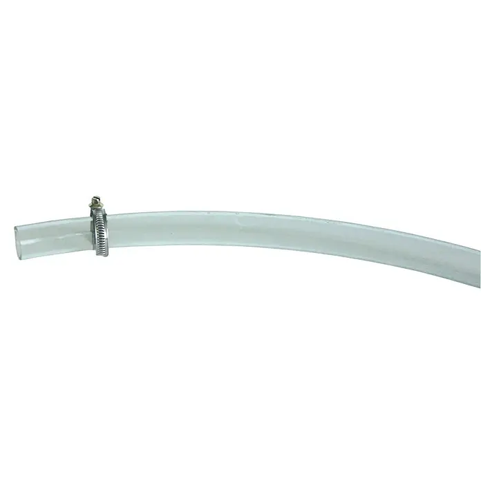 AL-KO PVC-Schlauch - Ø x L: 41,9 mm x 6 m - Klares PVC-Rohr mit einer Schlauchschelle befestigt, ideal für verschiedene Anwendungen. Die Schelle sorgt für eine sichere und dichte Verbindung.