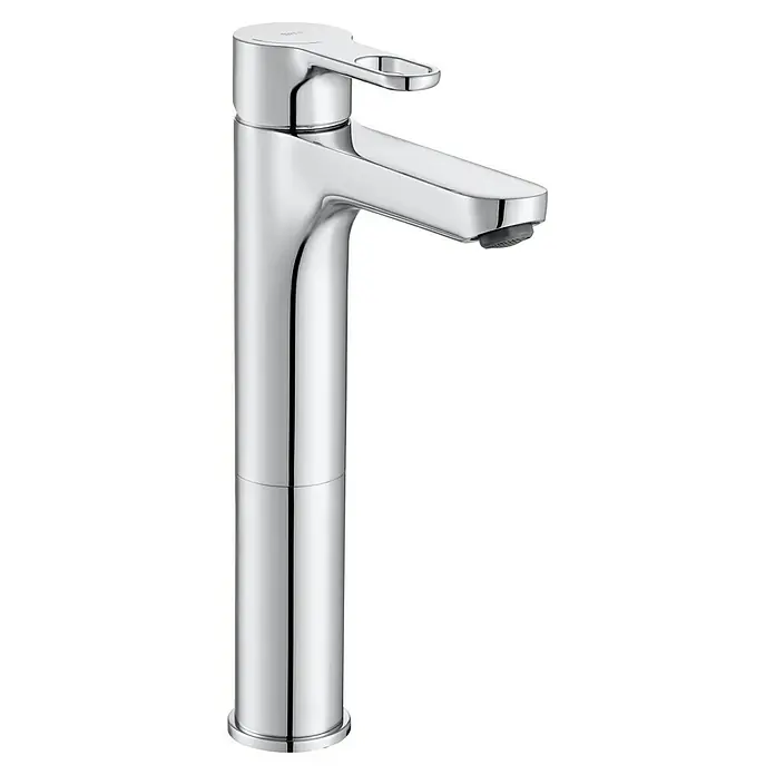 Roca Atis Grifo de lavabo de caño alto - Cromo, Brillante - Grifo monomando alto para lavabo cromado brillante con maneta de palanca y caño recto para un baño moderno.