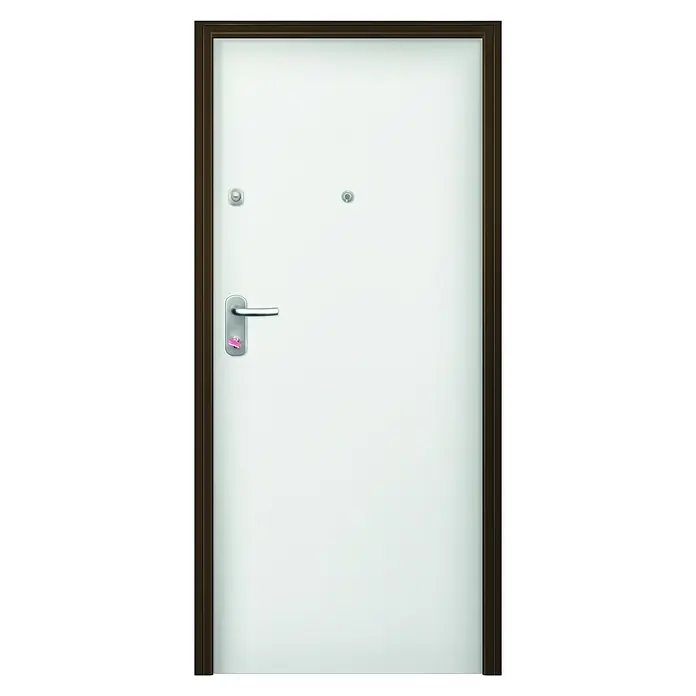 Solid Elements Puerta de entrada interior - 80 x 204 cm, Derecha, Sapelly/Blanco lacado 100, Acorazada - Puerta de seguridad blanca con marco marrón, incluye manija y mirilla, brindando protección óptima y diseño elegante para tu hogar.