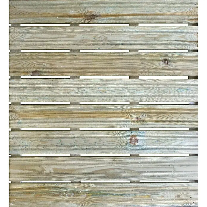 Cerland Loseta de madera Julia - Madera, 100 x 100 cm - Primer plano de un revestimiento de madera clara con vetas y nudos visibles, ideal para texturas y fondos.