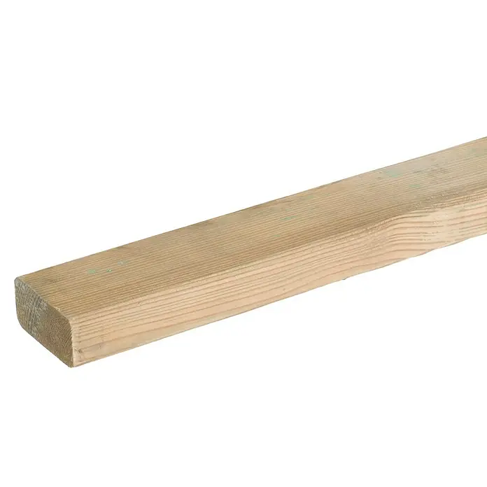 Cerland Traviesa de madera - 240 x 6 x 2,8 cm, Pino - Primer plano de una tabla de madera clara sin tratar, destacando la veta natural y la textura de la madera.
