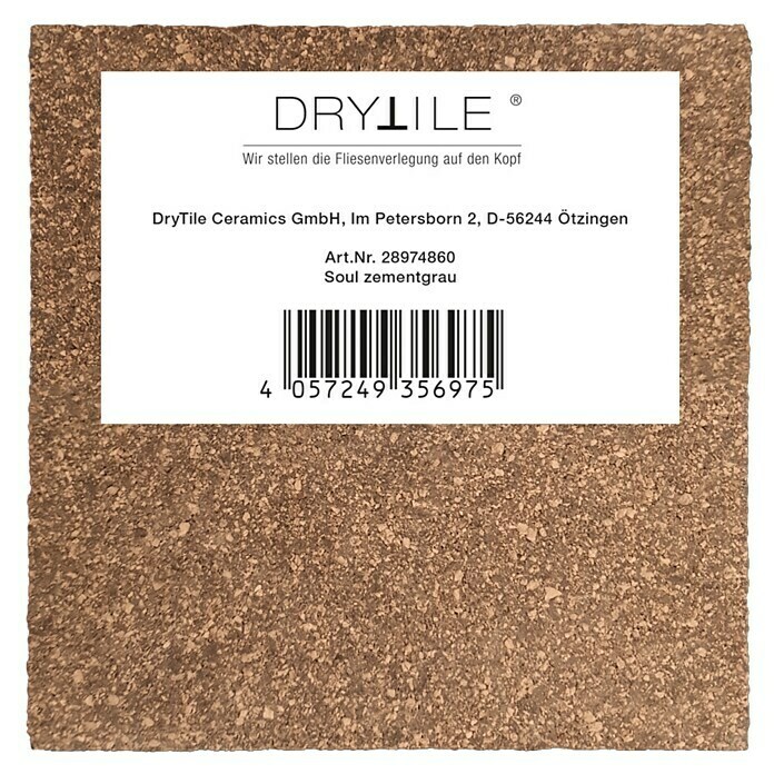 DryTile Handmuster Soul15 cm x 15 cm x 12,5 mm, Zementgrau Front View