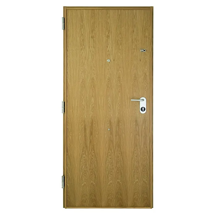 SegureStil Puerta de entrada interior S105 Serie V - 90 x 206 cm, Izquierda, Roble claro, Acorazada - Puerta de madera con manija y mirilla. La puerta es robusta y proporciona seguridad para su hogar.