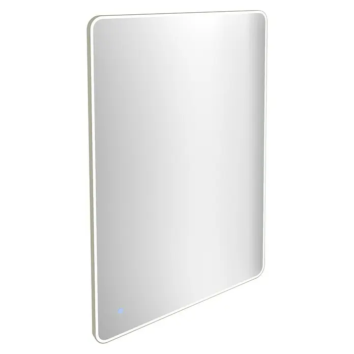 Camargue Lichtspiegel Frame - 100 x 68 cm, Leuchtmittel, Mit abgerundeten Kanten - Dieses Bild zeigt einen rechteckigen Spiegel mit abgerundeten Ecken und integrierter Beleuchtung, ideal für ein modernes Badezimmer.