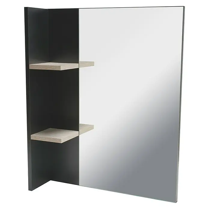 BAUHAUS Jannik Ablagespiegel2 Einlegeböden, 58 x 76,5 cm, Anthrazit - Moderner Badezimmerspiegel mit seitlichen Ablagen für stilvolle Badorganisation.