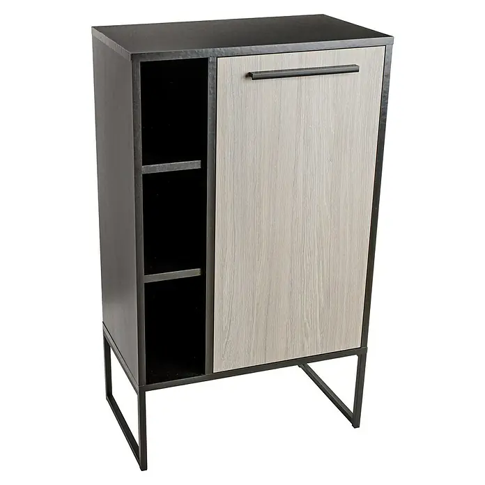 BAUHAUS Jannik Midischrank - 55 x 32 x 95 cm, Anthrazit, Steinesche - Stilvoller Schrank mit Tür und offenen Regalen. Das Möbelstück besticht durch sein modernes Design und die Kombination aus Holz und Metall.