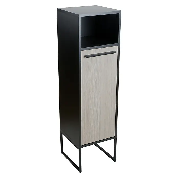 BAUHAUS Jannik Midischrank - 32 x 32 x 114 cm, Anthrazit, Steinesche - Moderner Hochschrank mit offenem Fach und Tür in Holzoptik, ideal für Badezimmer oder Wohnzimmer. Elegantes Design mit schwarzem Metallgestell.