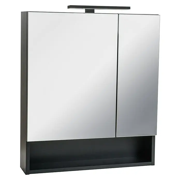 BAUHAUS Jannik Badmöbel-Set - Gesamtbreite Badmöbel: 61 cm, Steinesche/Anthrazit, Matt, Mit Badregal, 5 -tlg. - Elegantes Spiegelschrank-Set mit zwei Türen und offenem Fach, ideal für moderne Badezimmer. Bietet praktischen Stauraum und stilvolles Design.