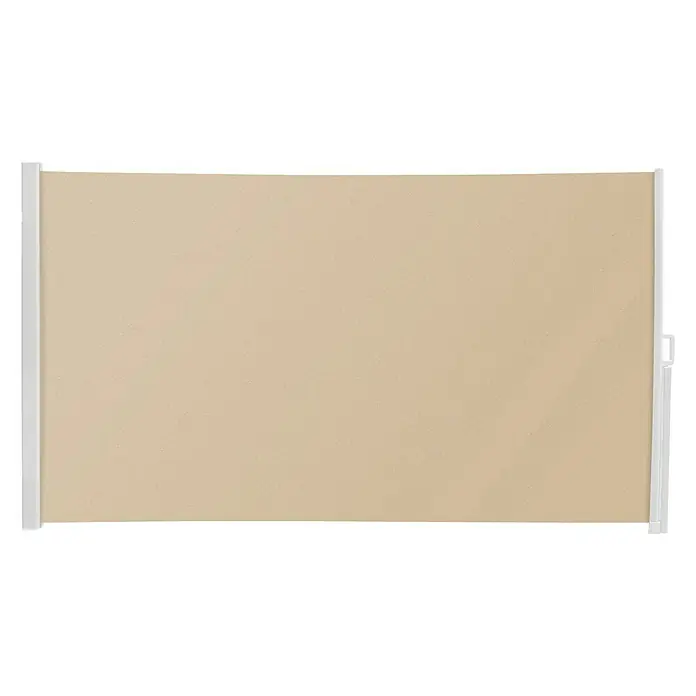 SmartSun Toldo lateral móvil Elegance - Beige arena, L x Al: 3 x 1,8 m - Imagen de un toldo lateral retráctil beige con marco blanco para uso en exteriores.