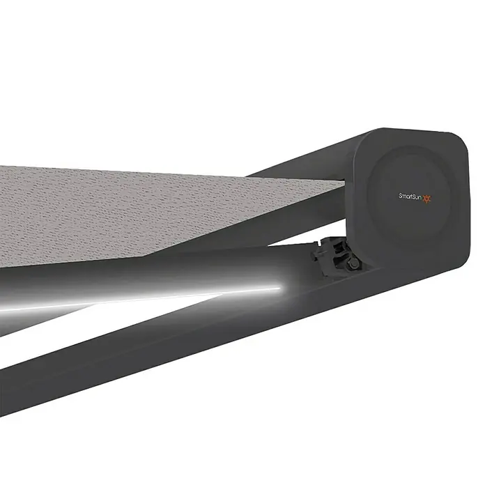 SmartSun Toldo con motor Algarve - Gris piedra, Ancho: 4 m, Caída: 3 m - Primer plano de un toldo SmartSun, que muestra su diseño avanzado y funcionalidad para la protección solar exterior.