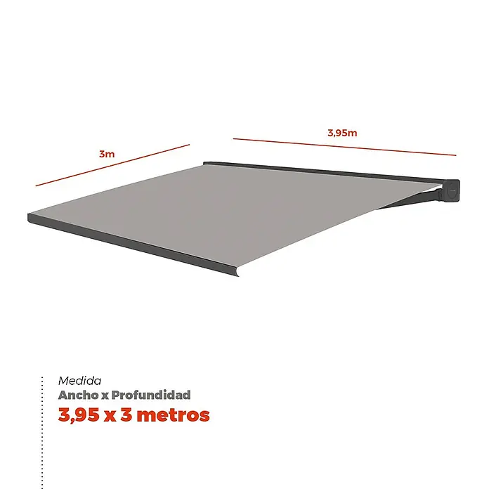 SmartSun Toldo con motor Algarve - Gris piedra, Ancho: 4 m, Caída: 3 m - Ilustración de un toldo con dimensiones de 3,95 x 3 metros, ideal para la protección solar en terrazas y balcones.