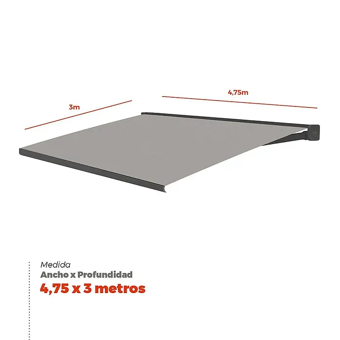 SmartSun Toldo con motor Algarve - Gris piedra, Ancho: 4,75 m, Caída: 3 m - Imagen de un toldo con dimensiones de 4,75 x 3 metros. Perfecto para la protección solar en su patio o balcón.