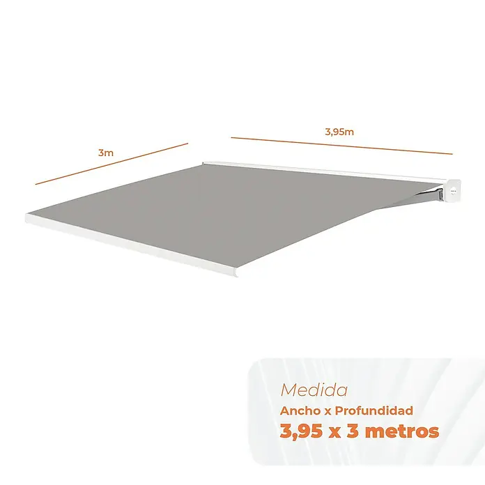 SmartSun Toldo de brazos extensibles Fiji - Gris piedra, Ancho: 4 m, Caída: 3 m - Ilustración de un toldo, con medidas de 3,95 x 3 metros. Ideal para la protección solar en terrazas y balcones.