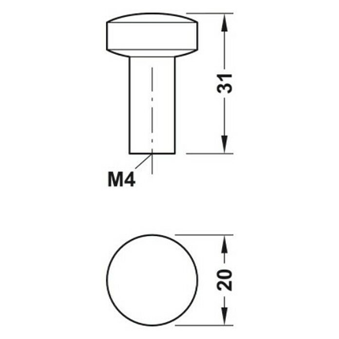 Häfele MöbelknopfØ x H: 20 x 31 mm, Sonstige, Lackiert, Schwarz Sketch