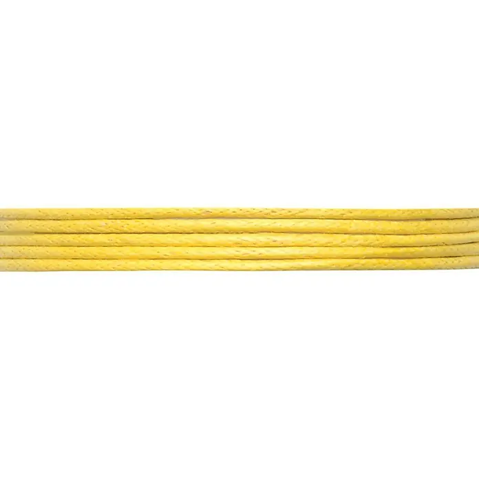 Glorex Kordel Baumwolle - Gelb, 0,1 cm, Länge: 500 cm - Nahaufnahme von gelber gewachster Baumwollschnur, die sich ideal für Schmuckherstellung und Bastelarbeiten eignet.