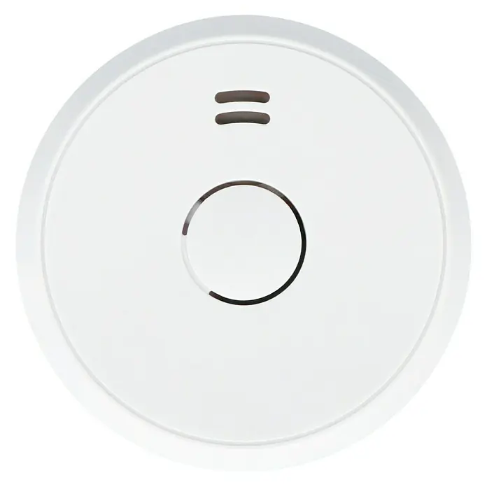 UniTEC Rauchwarnmelder - Durchmesser: 9 cm, Batterielaufzeit: 1 Jahre, 85 dB - Ein runder, weißer Rauchmelder mit einem einfachen Design, ideal für die Sicherheit zu Hause.