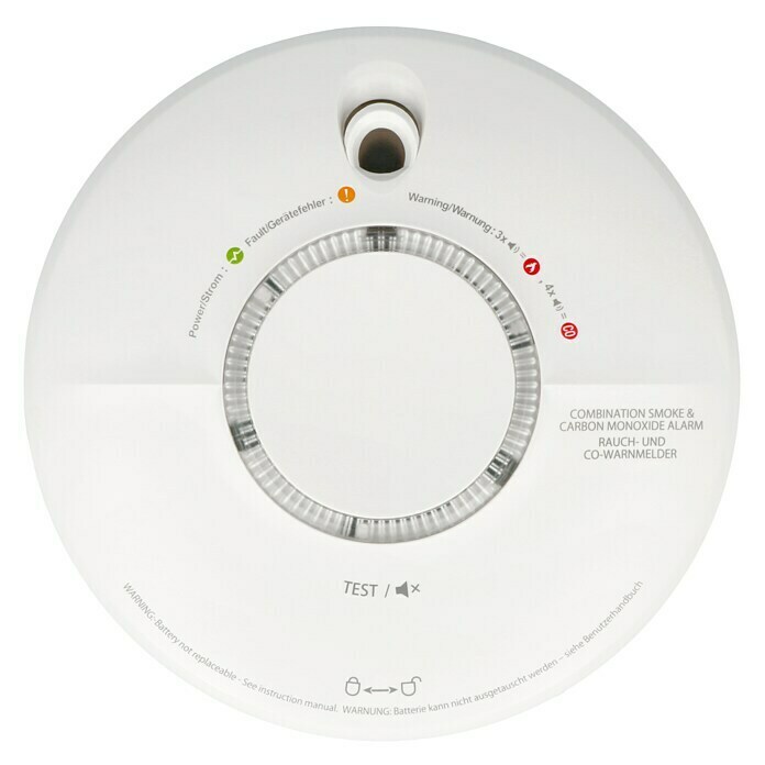 Rauch- & Kohlenmonoxidmelder FireAngelDurchmesser: 13,4 cm, Batterielaufzeit: 10 Jahre, Alarmsignal: 85 dB Top View