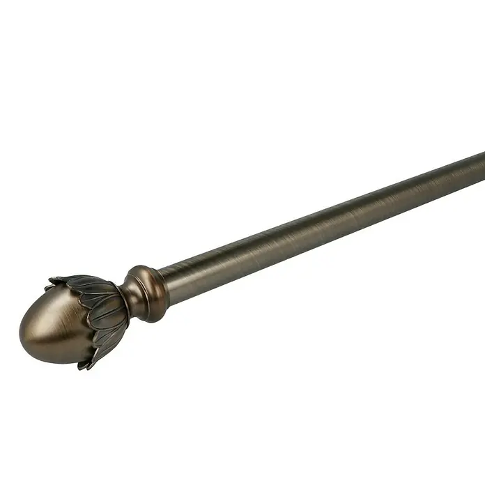 Expo Ambiente Endstück Victory - Brüniert, Geeignet für: Gardinenstangen Ø 20 mm, 2 Stk. - Nahaufnahme einer bronzefarbenen Gardinenstange mit dekorativer Endkappe in Eichelform, die das stilvolle Design hervorhebt.