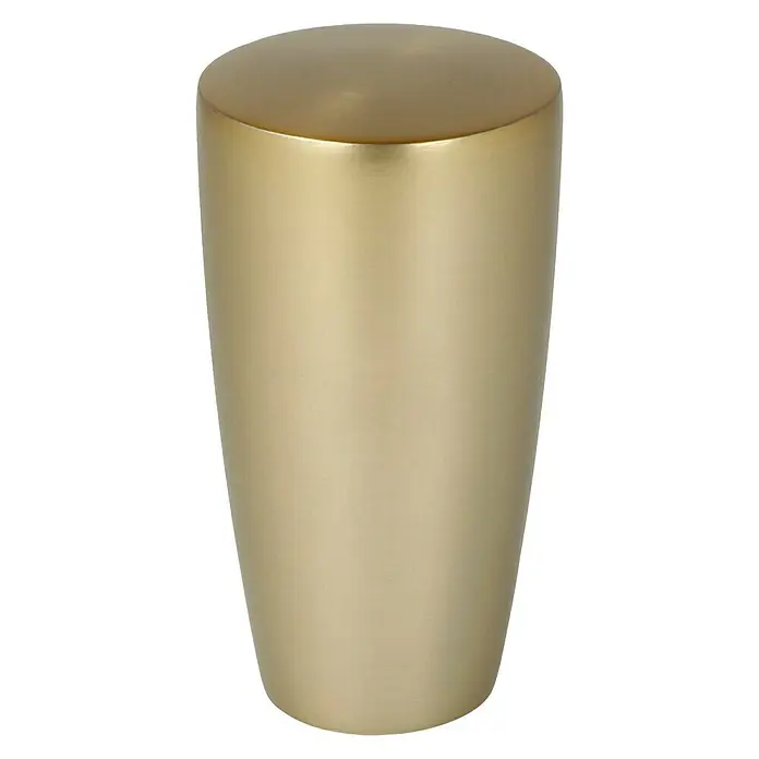 Expo Ambiente Endstück Noble - Messingoptik matt, Geeignet für: Gardinenstangen Ø 25 mm - Nahaufnahme eines modernen, goldenen Hockers mit zylindrischem Design, ideal als stilvolle Sitzgelegenheit oder Beistelltisch.