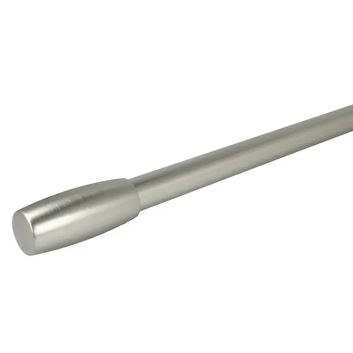 Expo Ambiente Endstück Cubus - Edelstahloptik, Geeignet für: Gardinenstangen Ø 25 mm - Nahaufnahme einer Gardinenstange aus gebürstetem Nickel, die ein elegantes und modernes Design für jede Fensterdekoration bietet.