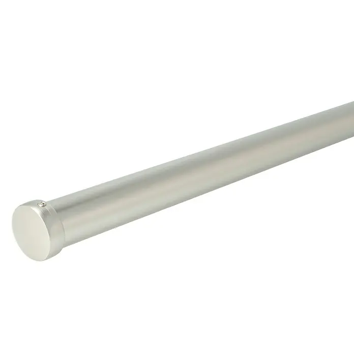 Expo Ambiente Endstück Cap - Edelstahloptik, Geeignet für: Gardinenstangen Ø 25 mm, 2 Stk. - Eine Gardinenstange aus gebürstetem Nickel mit Endstück, ideal für Vorhänge im modernen Stil. Sie bietet eine elegante Lösung für Fensterdekorationen.