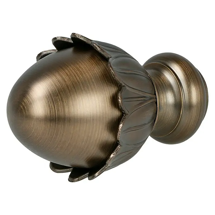 Expo Ambiente Endstück Victory - Brüniert, Geeignet für: Gardinenstangen Ø 20 mm, 2 Stk. - Nahaufnahme einer bronzefarbenen Gardinenstangen-Endkappe in Tulpenform, die ein elegantes Finish für jedes Fenster bietet.