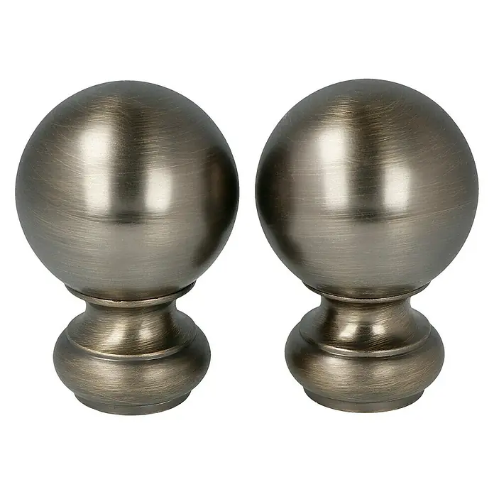 Expo Ambiente Endstück Primo - Brüniert, Geeignet für: Gardinenstangen Ø 20 mm, 2 Stk. - Nahaufnahme von zwei bronzefarbenen Kugel-Vorhangstangenabschlüssen, die eine elegante und dekorative Note für Fensterdekorationen bieten.