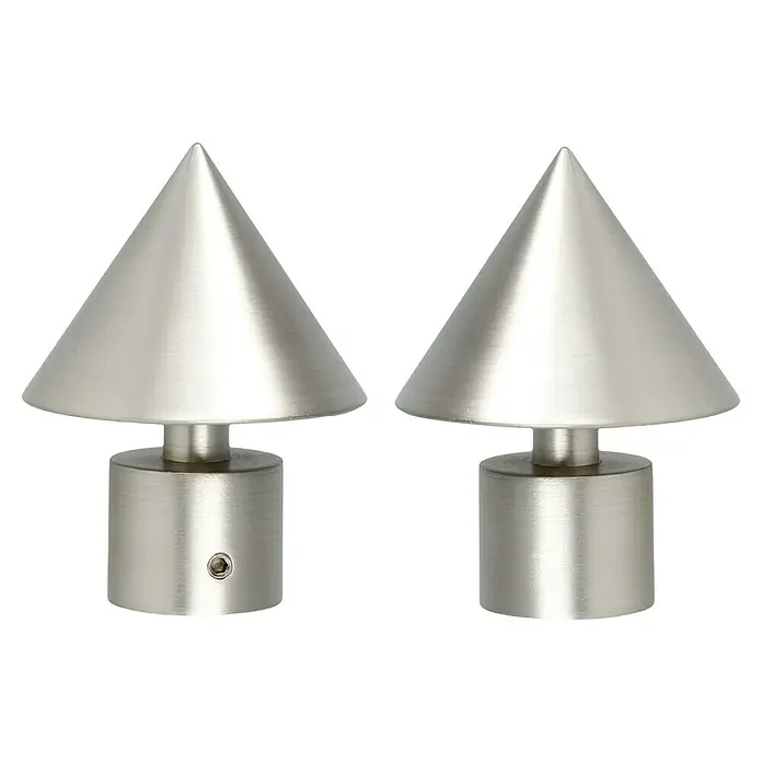 Expo Ambiente Endstück Cone-Classic - Edelstahloptik, 20 mm - Zwei silberne Vorhangstangen-Endstücke in Kegelform.