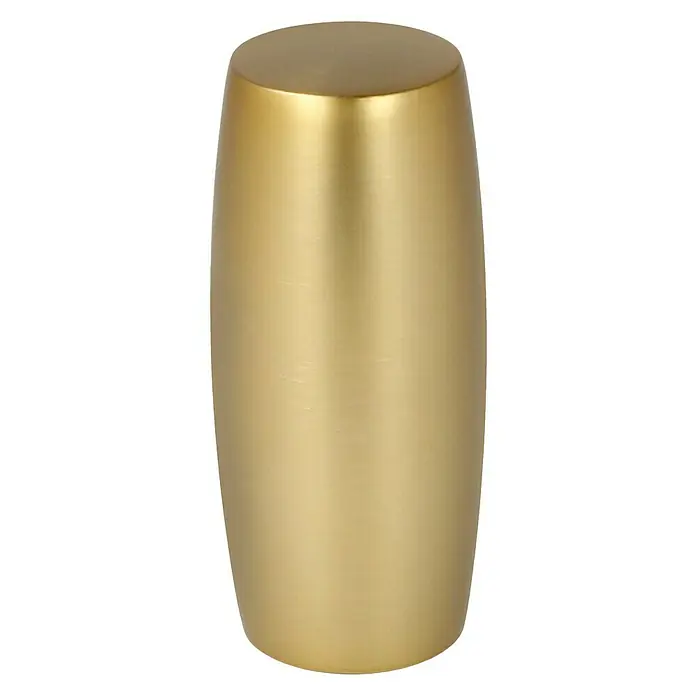 Expo Ambiente Endstück Cubus - Messingoptik matt, Geeignet für: Gardinenstangen Ø 25 mm - Nahaufnahme eines goldenen, zylindrischen Beistelltisches, der Eleganz und moderne Ästhetik in jeden Raum bringt.