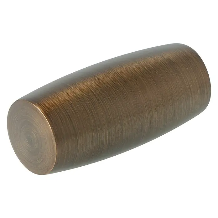 Expo Ambiente Endstück Cubus - Bronze, Geeignet für: Gardinenstangen Ø 25 mm - Nahaufnahme eines bronzefarbenen Knopfes mit gebürsteter Textur, ideal für Möbel oder Dekorationen.