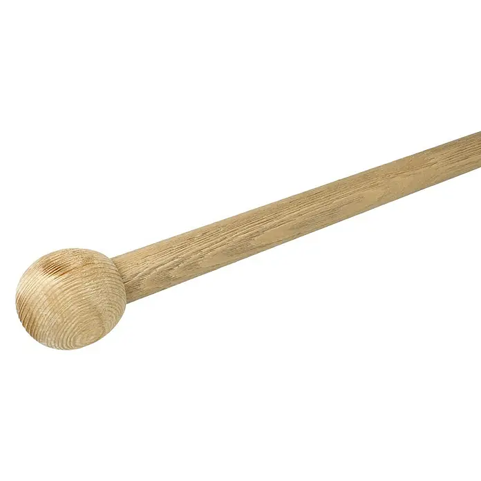 Expo Ambiente Endstück Ball - Eiche, Geeignet für: Gardinenstangen Ø 28 mm - Nahaufnahme eines hölzernen Rollstabs mit Kugel, das die natürliche Holzstruktur und handwerkliche Details hervorhebt.