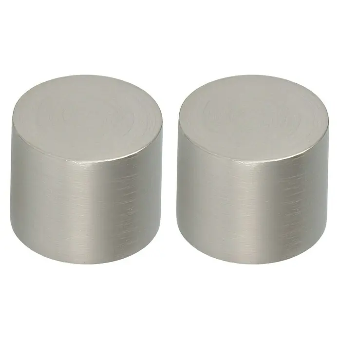 Expo Ambiente Endstück Cap - Edelstahloptik, Geeignet für: Gardinenstangen Ø 20 mm, 2 Stk. - Zwei zylindrische, gebürstete Nickel-Möbelknöpfe, ideal für moderne Möbeldesigns. Die Knöpfe bieten einen eleganten, minimalistischen Look.