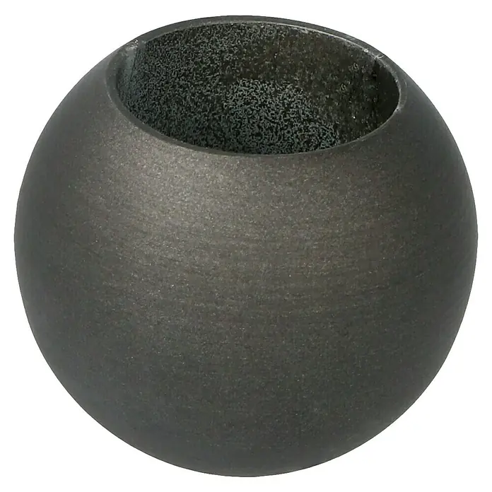 Expo Ambiente Endstück Ball - Eisenoptik-brush, Geeignet für: Gardinenstangen Ø 20 mm, 2 Stk. - Nahaufnahme einer kugeligen, anthrazitfarbenen Schale mit rauer Textur, ideal für kleine Pflanzen oder Dekorationen.