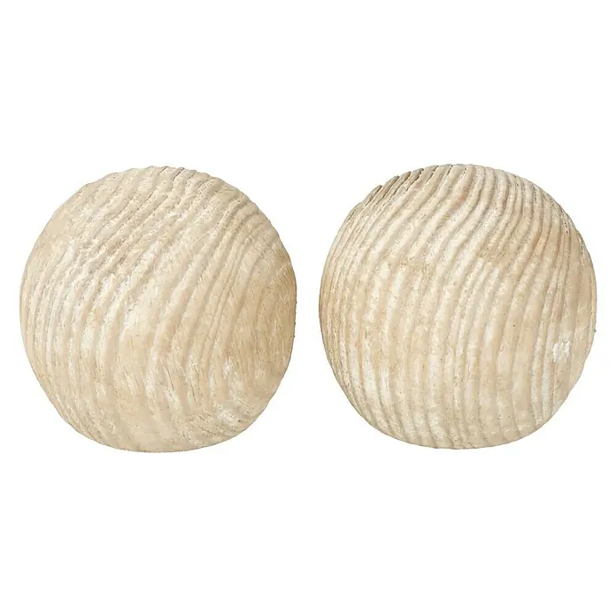 Expo Ambiente Endstück Ball - Esche Gekalkt, Geeignet für: Gardinenstangen Ø 28 mm - Zwei dekorative Kugeln mit einer feinen, linearen Textur, die eine natürliche und elegante Note verleihen.