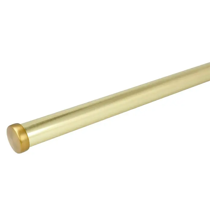 Expo Ambiente Endstück Cap - Messingoptik matt, Geeignet für: Gardinenstangen Ø 25 mm, 2 Stk. - Nahaufnahme einer goldenen Stange mit einer runden Endkappe, ideal für Möbelbeschläge oder dekorative Akzente.