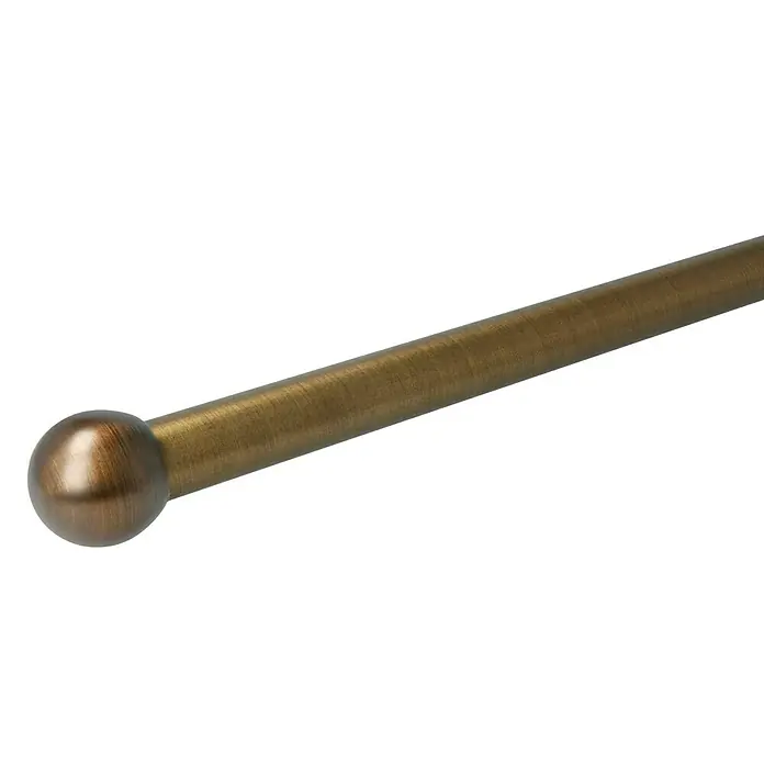 Expo Ambiente Endstück Ball - Bronze, Durchmesser: 40 mm - Nahaufnahme einer bronzefarbenen Gardinenstange mit einer Kugel am Ende, ideal für die Fensterdekoration und zur Aufhängung von Vorhängen.