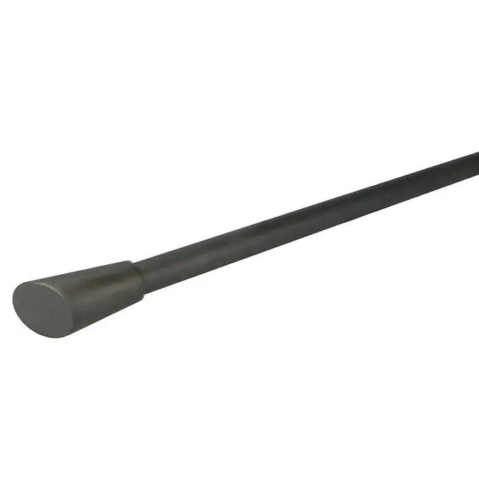 Expo Ambiente Endstück Rag - Eisenoptik-brush, Geeignet für: Gardinenstangen Ø 20 mm, 2 Stk. - Detailaufnahme eines schlanken, dunkelgrauen Metallstabes mit einem abgerundeten Endstück, ideal für industrielle Anwendungen.