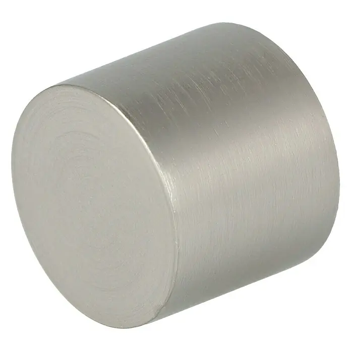 Expo Ambiente Endstück CapEdelstahloptik, Geeignet für: Gardinenstangen Ø 20 mm, 2 Stk. - Metallknopf mit gebürsteter Oberfläche. Er ist zylindrisch geformt und hat eine glatte, silberne Textur.