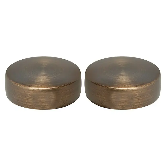 Expo Ambiente Endstück Cap - Bronze, Geeignet für: Gardinenstangen Ø 25 mm, 2 Stk. - Zwei bronzefarbene Knöpfe. Die Knöpfe haben eine abgerundete Form und eine leicht gebürstete Oberfläche, die ihnen ein elegantes Aussehen verleiht.