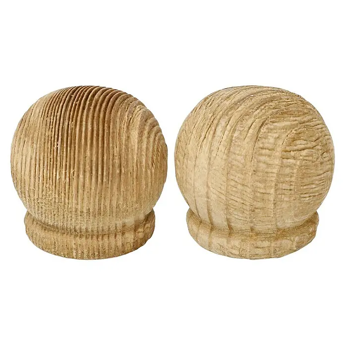 Expo Ambiente Endstück Rill-Ball - 2 Stk., Eiche, Geeignet für: Gardinenstangen Ø 28 mm - Zwei hölzerne Möbelknöpfe mit Maserung, perfekt für die Restaurierung oder den individuellen Möbelbau.