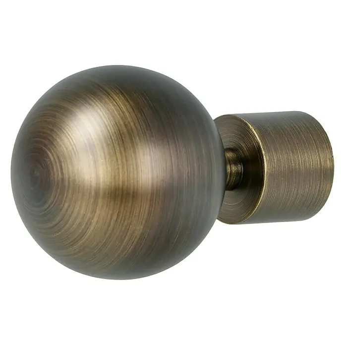 Expo Ambiente Endstück Ball-Classic - Brüniert, Geeignet für: Gardinenstangen Ø 20 mm, 2 Stk. - Nahaufnahme eines antiken goldenen Kugel-Vorhangstangenendes, das ein Gefühl von Eleganz und Vintage-Flair in die Raumdekoration bringt.