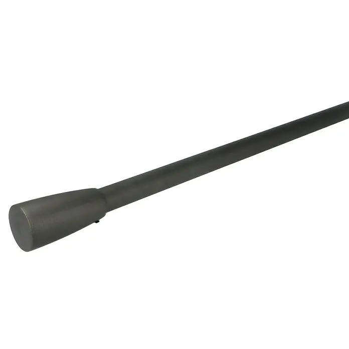 Expo Ambiente Endstück Noble - Eisenoptik-brush, Geeignet für: Gardinenstangen Ø 20 mm - Nahaufnahme einer schwarzen Teleskopstange mit einem abgerundeten Ende, ideal für verschiedene Anwendungen.