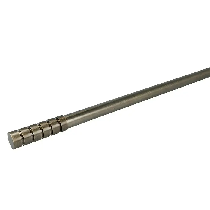 Expo Ambiente Endstück Rillcube - Brüniert, Geeignet für: Gardinenstangen Ø 20 mm, 2 Stk. - Nahaufnahme einer metallischen Gardinenstange mit dekorativen Rillen, die modernes Design und Funktionalität vereint.