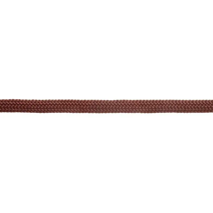 Glorex Bastelband Paracord - 2 Stk., Braun, 500 cm - Nahaufnahme eines braunen, geflochtenen Gummibandes. Das dehnbare Band ist ideal für Bastelarbeiten und Nähprojekte geeignet.