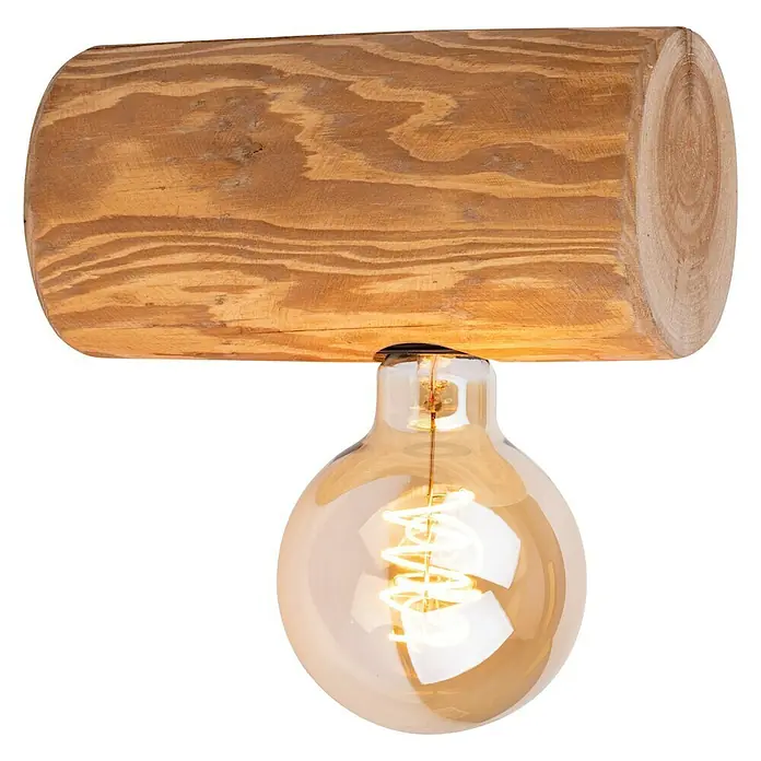 Spotlight Wandleuchte Trabo Simple - 25 W, L x B x H: 20 x 8 x 8 cm, Gebeizte Kiefer, E27 - Rustikale Deckenleuchte mit einem Holzblocksockel und einer warmen Edison-Glühbirne, die eine gemütliche Atmosphäre schafft.