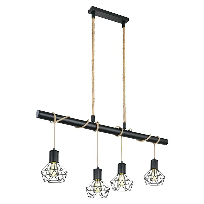 Globo Pendelleuchte Priska - Höhe: 1.200 mm, Schwarz - Stylische Hängeleuchte mit vier Pendeln im Industriedesign. Ein echter Hingucker für Ihr Zuhause mit dekorativen Details.